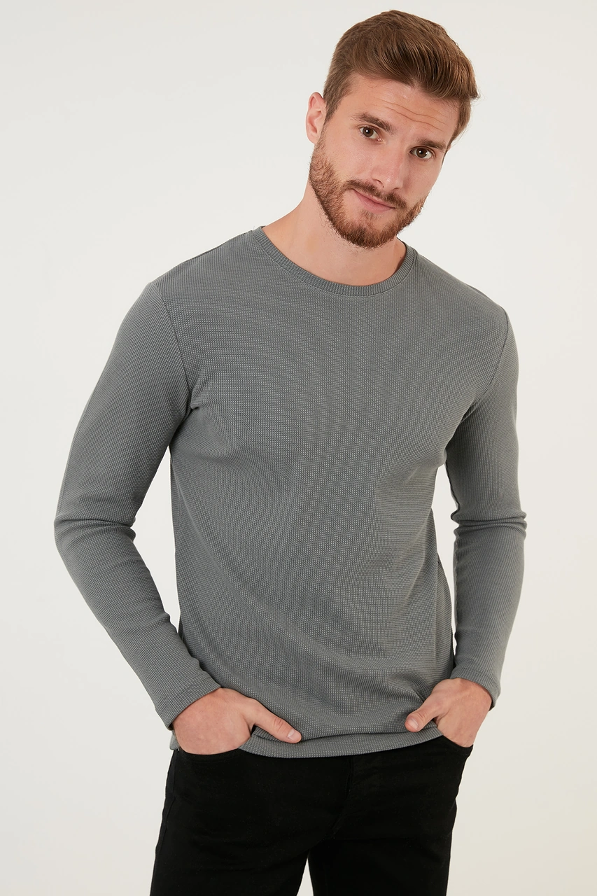 Buratti Pamuklu Bisiklet Yaka Slim Fit Basic Erkek Sweat 5905073S2 Siyah-Açık Haki