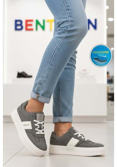 United Colors Of Benetton Gri Hafızalı Taban Keten Bağcıklı Kadın Sneaker Bnı-11241 Z