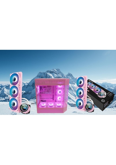 Zoko Tank 7x12 Cm Kumandalı Argb Fan Temper Camlı Oyuncu Bilgisayar Kasası Pembe Ve 360mm Sıvı Soğutma Set