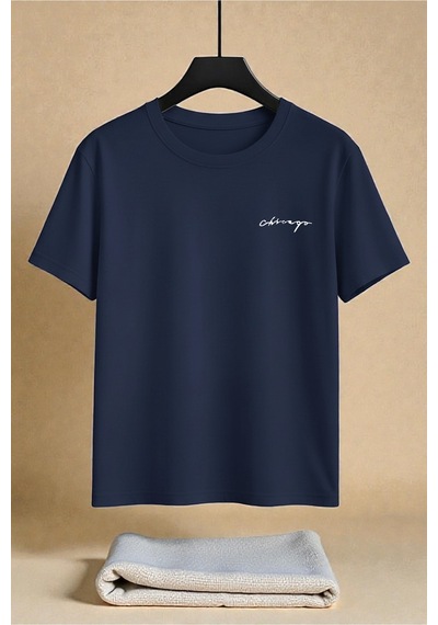 Uyguntarz Unisex Chicago Baskılı Tasarım Tshirt Lacivert