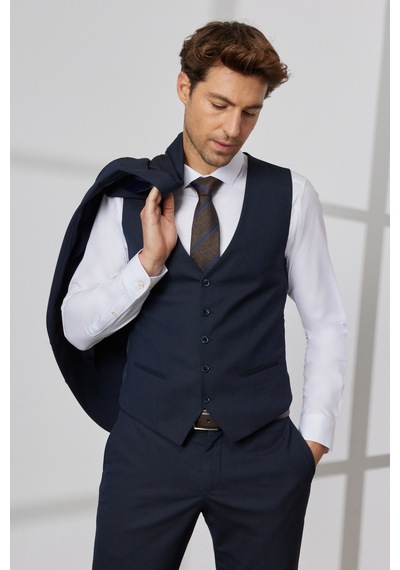 Ac&Co / Altınyıldız Classics Erkek K.lacı Slim Fit Dar Kesim Mono Yaka Desenli Yelekli Takım Elbise K.lacı Koyu Lacivert Ac&Co / Altınyıldız Classics Erkek K.lacı Slim Fit Dar Kesim Mono Yaka Desenli Yelekli Takım Elbise K.lacı Koyu Lacivert