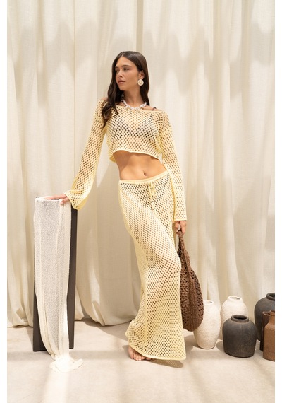 Mai Collection Forio Sarı Triko Crop Etek Takım