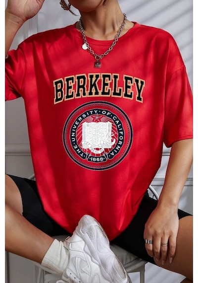 Unisex Berkeley Baskılı T-shirt Kırmızı