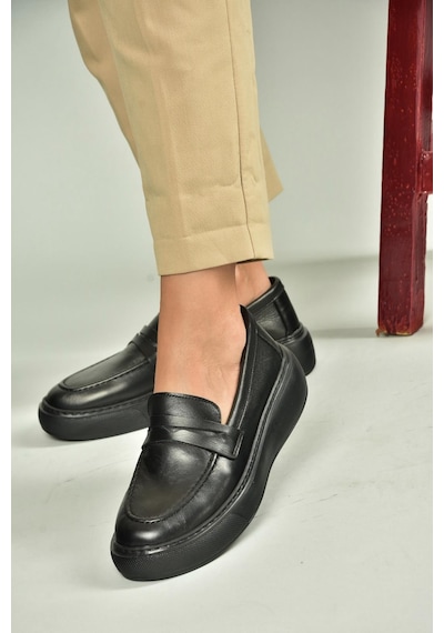 Fox Shoes U555026103 Siyah Hakiki Deri Günlük Kadın Ayakkabı Siyah-hakiki Deri