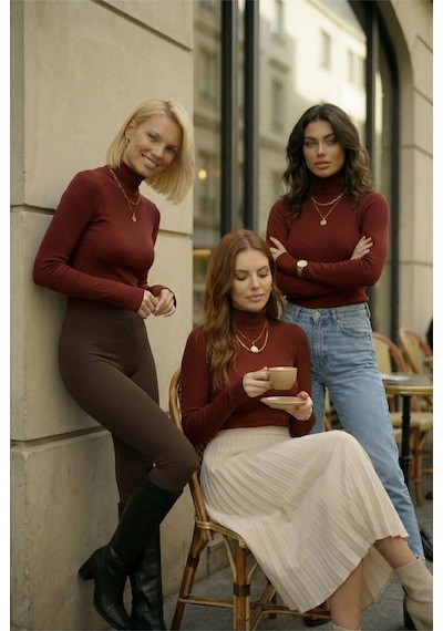 3 Lü Parmak Geçmeli Kadın Body Seti Bordo