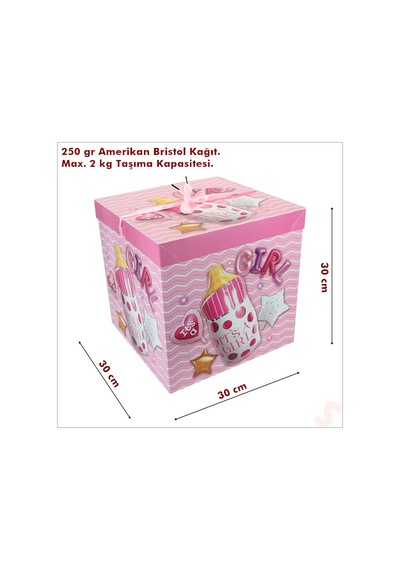 Kapaklı, Katlanır Demonte Karton Kutu, 30cm - Biberon & Pembe