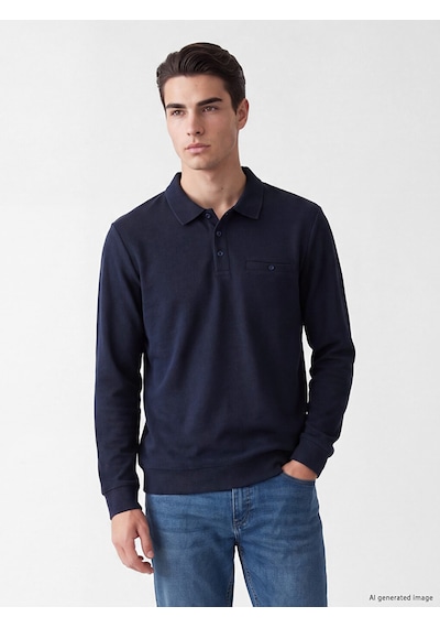 Lcwaıkıkı Classic Lacivert Polo Yaka Erkek Sweatshirt