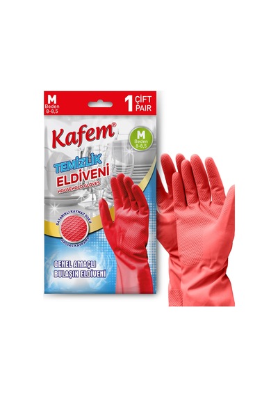 Kafem Temizlik Eldiveni (8-8,5) Medium Kırmızı X 25 Paket (Kutu)