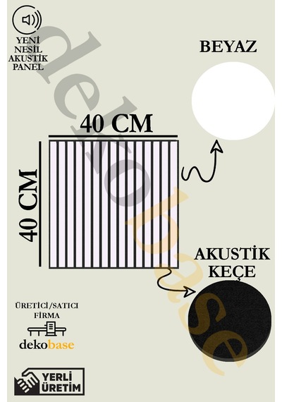 Beyaz 40x40cm Yeni Nesil Akustik Ahşap Duvar Paneli