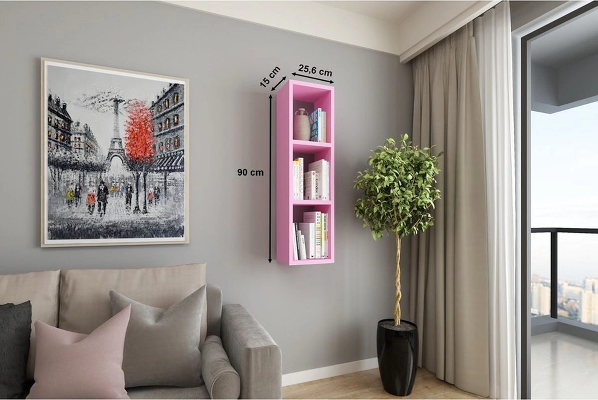 Duvar Rafı Tek Kitaplık 90 Cm Mobilya Pembe Pembe
