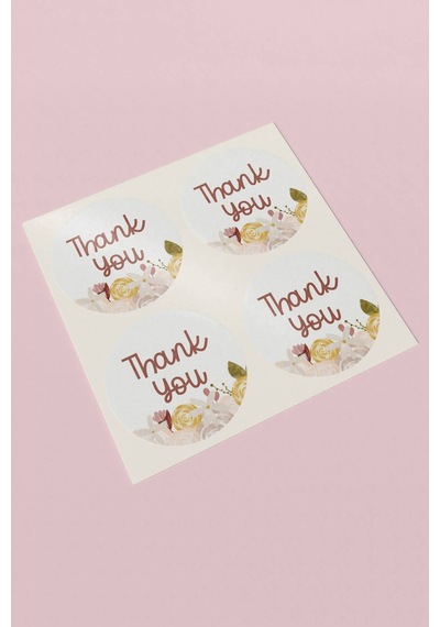 90 Adet Thank You Teşekkür Etiketi Çiçek Desenli 3x3cm St2007 Çok Renkli