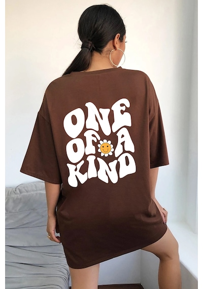 Unisex One Of A Kind Baskılı Tasarım Tshirt Kahverengi