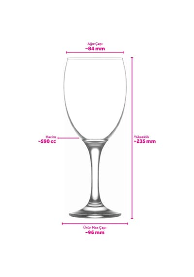 Lav Empire Cam Goblet 3'lü 590 ml Ayaklı (Şarap Kadehi , Kokteyl Bardağı)