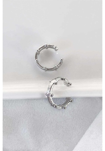 Gümüş Renk Unisex Kıstırmalı Çelik Kıkırdak Küpe Çift Gümüş