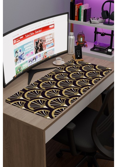Art Deco Tarzı Kaymaz Dikişli Kauçuk Oyuncu Mousepad V1 - 90x40 Xxl Gaming Mouse Pad Fare Altlığı