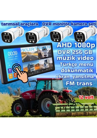 4 Adet Ahd 2mp Warm Ledli Kamera Dvr Dokunmatik 10.36 İnç Monitör 12 Volt 256 Gb