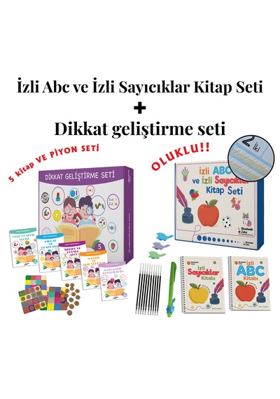 5 Yaş Dikkat Geliştirme Seti 5 Kitap Ve Piyon Seti - İzli Abc Ve Sayıcıklar izli seti