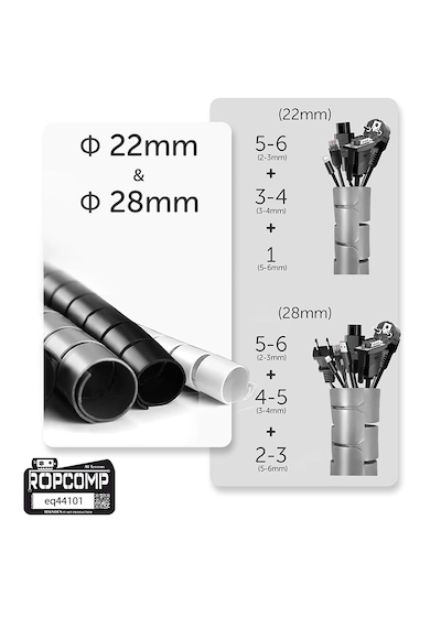 Ropcomp Spiral Kablo Kanalı Kablo Düzenleyici Toplayıcı Tutucu 1.5m 22mm Gri