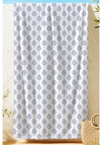 Mavi Beyaz Yaprak Motifli Plaj Havlusu - Minimalist Akdeniz Stil Hızlı Kuruyan Mikrofiber Havlu Sakin Menekşe