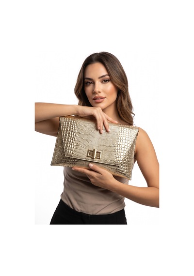 Maorı Altın Desenli Kadın Clutch Çanta