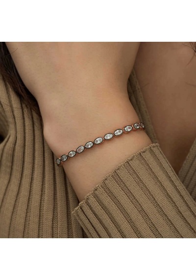 Gümüş Rose Oval Kesim Elmas Montür Asansör Bileklik Çok Renkli