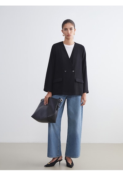 Lcwaıkıkı Classic Siyah V Yaka Krep Kadın Blazer Ceket