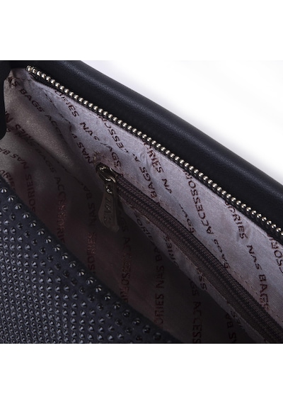 Nas Bag Kadın Basic Baget Omuz Ve Çapraz Çanta Siyah Taşlı 27x12 Cm Siyah - Çupra Siyah - Siyah