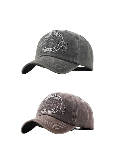 Tezzgelsin Unisex Eskitme Rock Shark Nakışlı Ayarlanabilir Beyzbol Kep Şapka 2'li Set Siyah - Kahverengi