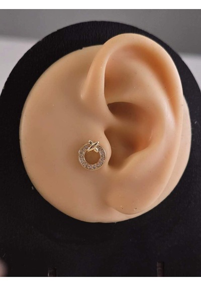 Halka X Artı Model Kıkırdak Piercing Tragus Helix Altın Kaplama Gold Renk Küpe Gold