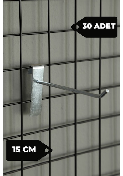 15 Cm 30 Adet Tel Pano Kancası Raf Askısı Galvaniz