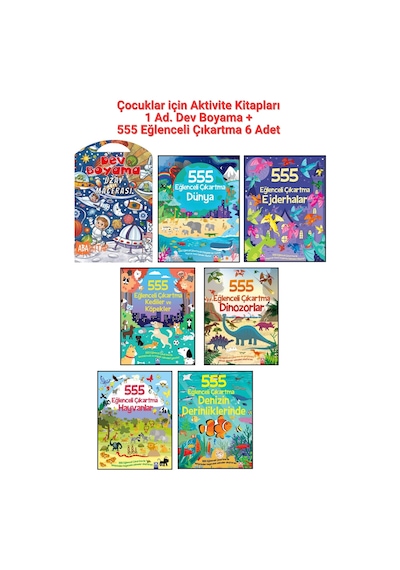 1 Ad. Dev Boyama + 555 Eğlenceli Çıkartma Seti 6 Ad.- Dünya, Ejderhalar, Dinozorlar, Hayvanlar, Denizin Derinlikleri, Kediler Ve Köpekler