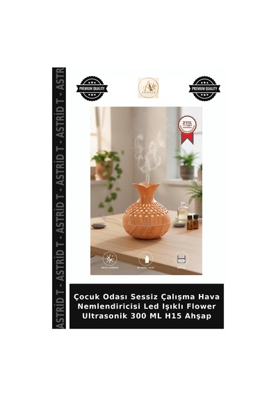 Çocuk Odası Sessiz Çalışma Hava Nemlendiricisi Led Işıklı Flower Ultrasonik 300 Ml H15 Ahşap