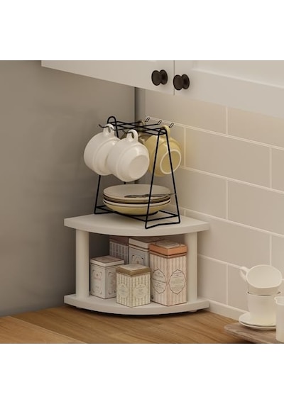 Furinno Turn-n-tube 2 Katmanlı Köşe Tezgah Düzenleyici Raf, Beyaz/beyaz Açık Bej