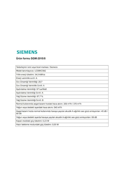 Siemens LC98KC542 Eğimli Duvar Tipi 90 CM Davlumbaz