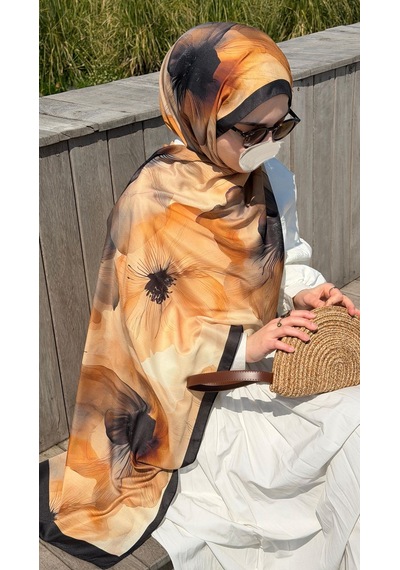 Qalortex Scarf Pamuklu Rosaly Desen Şal-gold