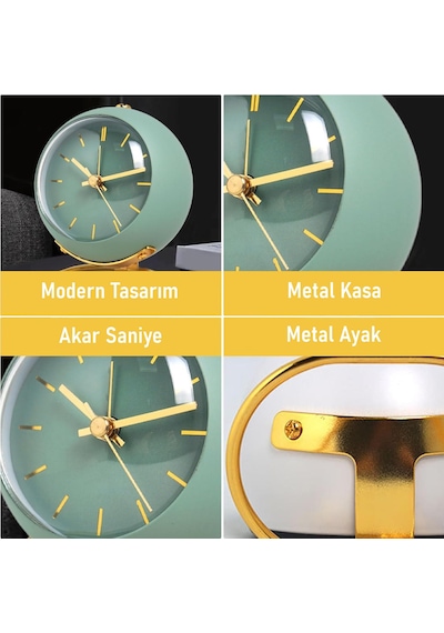 Valkyrie Akar Saniyeli Işıklı Metal Gold Dijital Masa Saati Alarmlı Yeşil