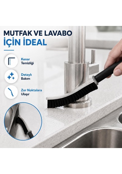 Dar Alan Temizleme Fırçası - 2 Adet Siyah İnce Uçlu Sert Kıllı Derz Fırçası - Pencere Rayı Lavabo Musluk Klima Filtre Klavye Kapı Kanalı Banyo Mutfak Temizlik Seti