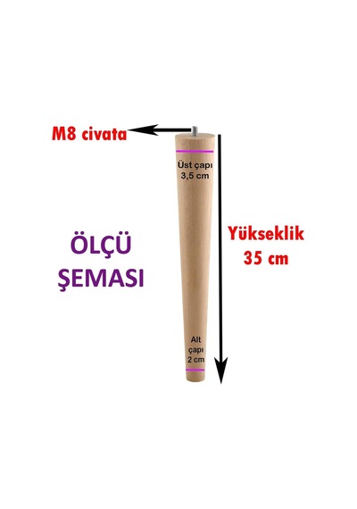 2 Adet Ahşap Ayak 35 Cm Masa Zigon Sehpa Tv Ünitesi Puf Tabure Ayağı Ayakları Konik M8 Civatalı Bej Renkli