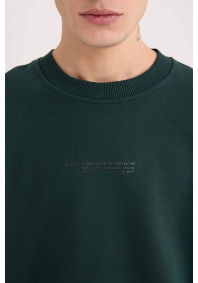 DeFacto Boxy Fit Bisiklet Yaka Baskılı Sweatshirt X8282AZ24AUGN919 Yeşil