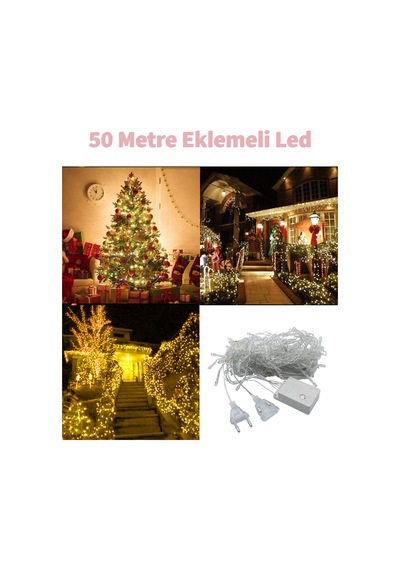 Fonksiyonlu Sarı 50 Metre Dekor Led - Çam Ağacı Süsü Yılbaşı Süsü