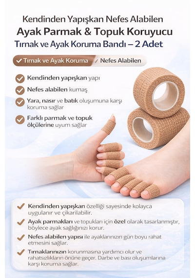 Kendinden Yapışkan Nefes Alabilen Ayakparmak Topuk Koruyucu Tırnak Ayak Koruma Nefes Alabilen 2 Adet Ten Rengi