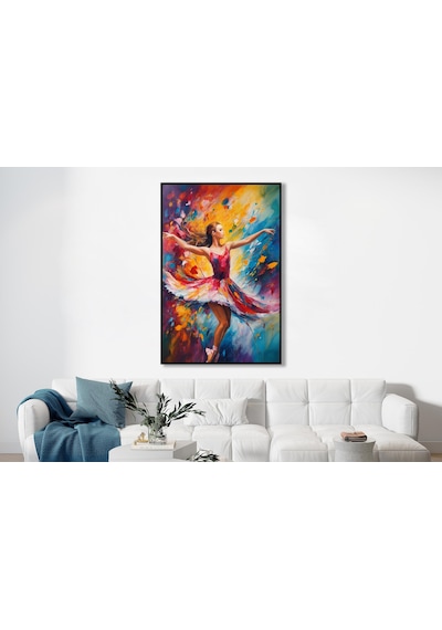Yağlı Boya Dokulu Tablo Modern Renkli Balerin Gümüş Çerçeveli U05002-178954