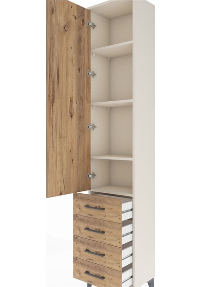 Arges Dolap 4 Raflı 4 Çekmeceli Tek Kapaklı 44x30x221 Aytaşı-çam Aytası