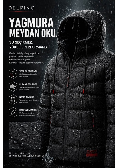 Delpino Su Ve Rüzgar Geçirmez Şişme Siyah Erkek Mont 2158