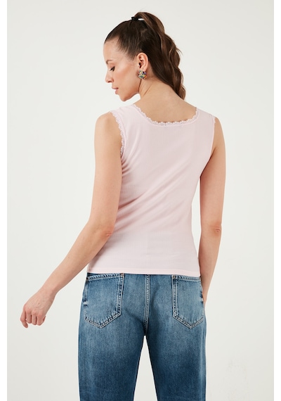 Lela Slim Fit Kalın Askılı Dantelli Kare Yaka Bürümcük Bayan Atlet 5864979 Toz Pembe