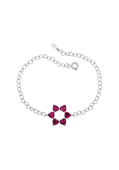 Aşkın Fısıltısı Ruby Taşlı Bileklik 925 Ayar Gümüş Kalp Zincir 20 Cm Gümüş
