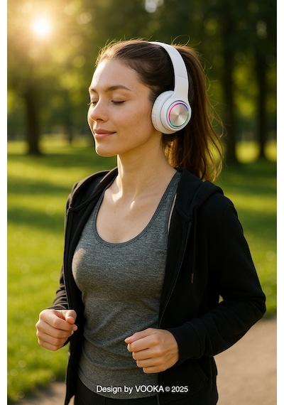 Rgb Işıklı Kablosuz Bluetooth Kulak Üstü Kulaklık Müzik, Oyun, Mikrofonlu, Katlanabilir