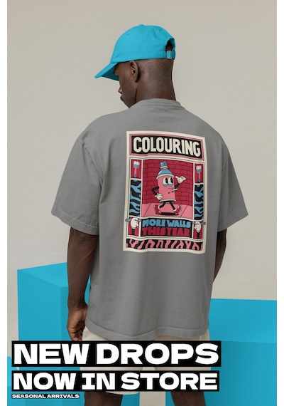 Noıssey Rapal Wear Unisex Oversize Colouring More Wall Baskılı T-shirt Füme