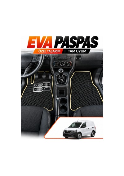 Renault Kangoo 3 Panelvan 2021-2025 Uyumlu Eva Paspas Metal Topukluklu Ön 2 Parça Siyah-bej