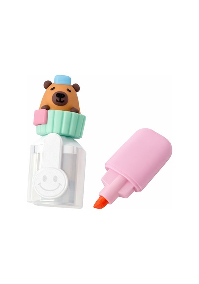 Sevimli Mini Fosforlu Keçeli Kalem-6lı Set-mini Ayıcık Başlıklı-fosfor02